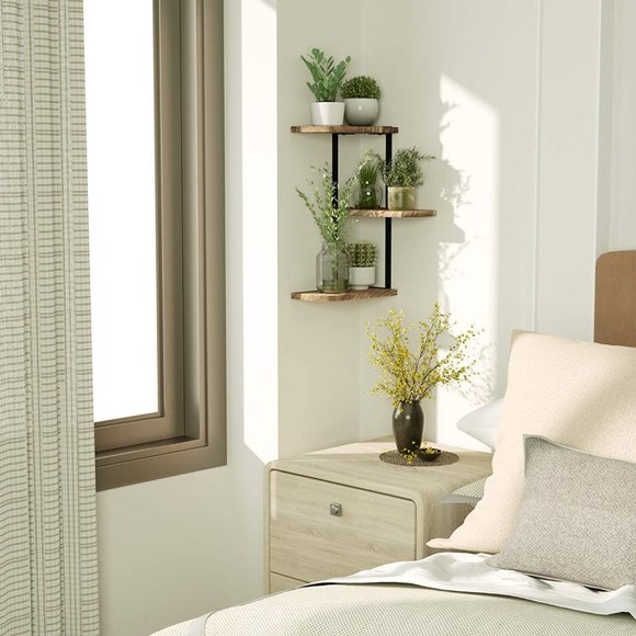 New Rustic Wood Corner Shelf Wall Mount of 3 Tier - Picture 6 of 7